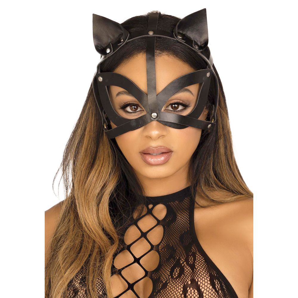 Leg Avenue - Vegan Leather Studded Cat Maske - Schwarz